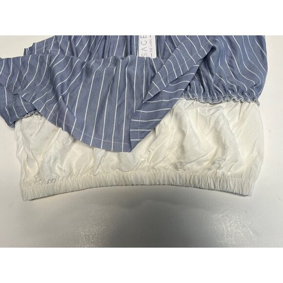 Sage Strapless Bandeau Ruffle Crop Top~Size Medium~Blue White Stripe Sexy Casual - Picture 5 of 6